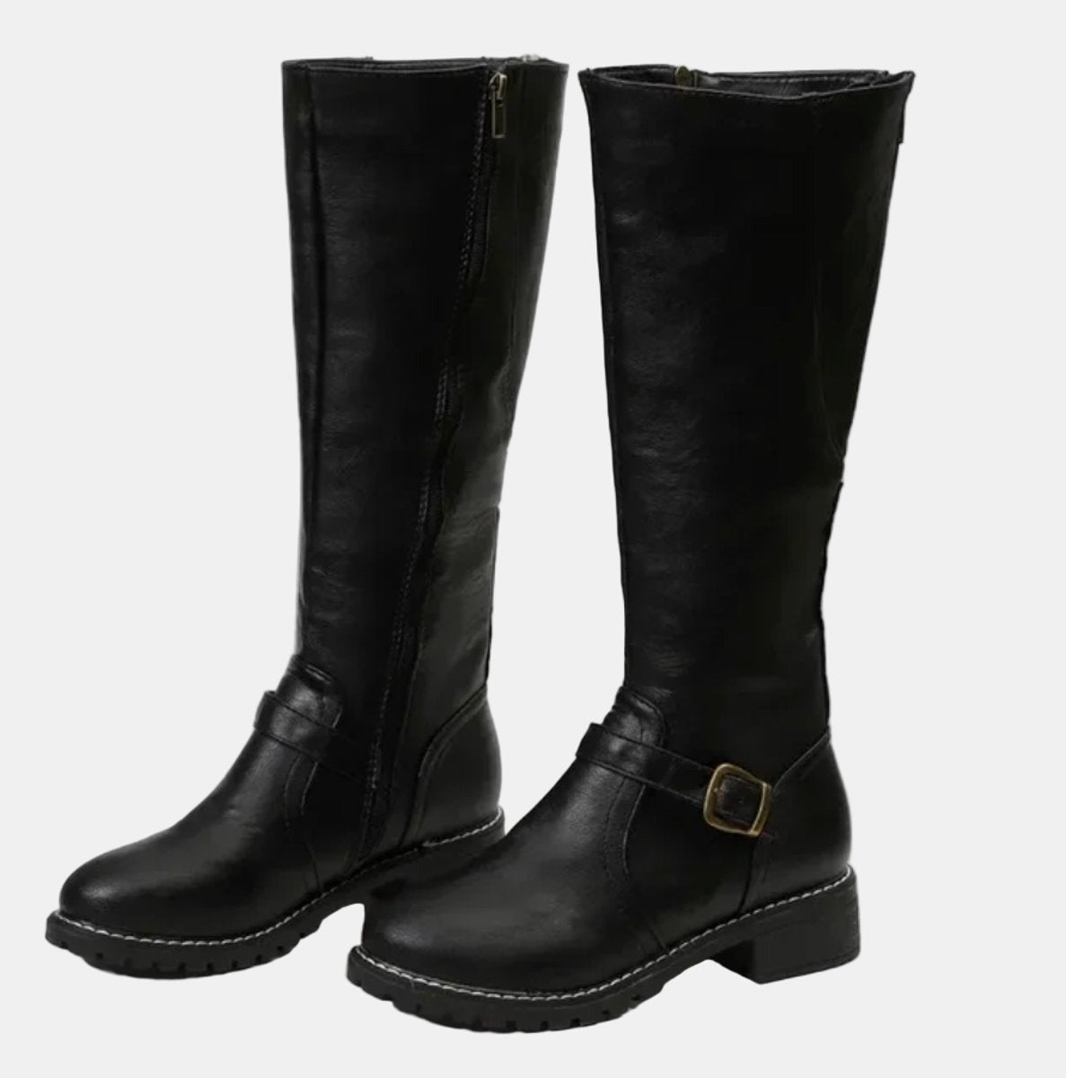Elegantes Botas Altas para Mujer Con-Cremallera Con-Hebilla Suela-Antideslizante