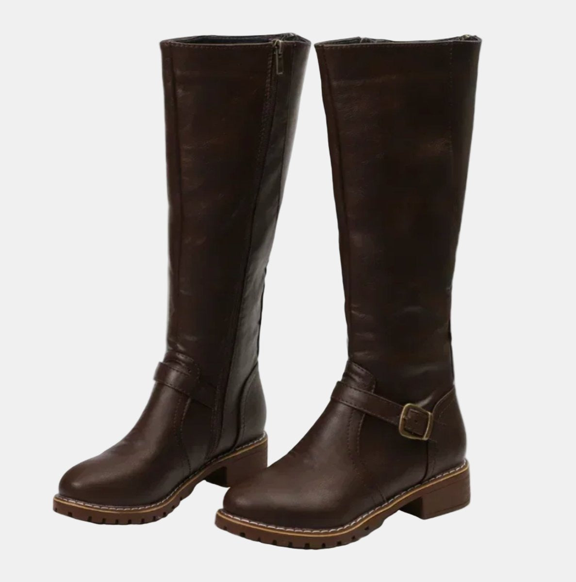 Elegantes Botas Altas para Mujer Con-Cremallera Con-Hebilla Suela-Antideslizante