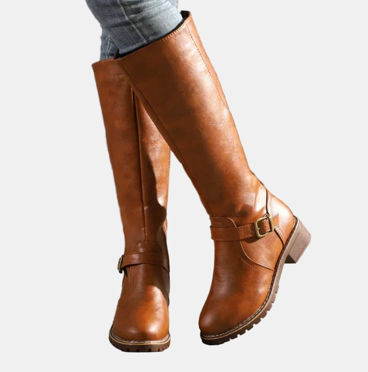 Elegantes Botas Altas para Mujer Con-Cremallera Con-Hebilla Suela-Antideslizante