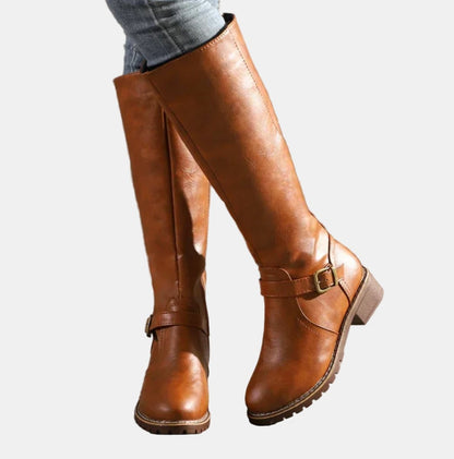 Elegantes Botas Altas para Mujer Con-Cremallera Con-Hebilla Suela-Antideslizante