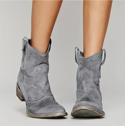 Elegantes Botas Camperas para Mujer De-Ante Tacón-Bajo Punta-Redonda