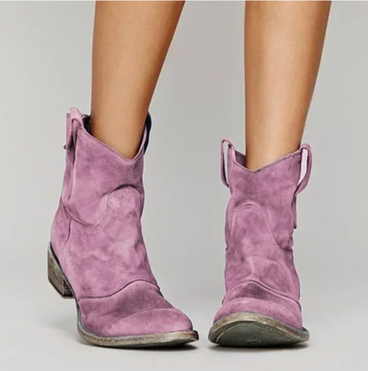 Elegantes Botas Camperas para Mujer De-Ante Tacón-Bajo Punta-Redonda