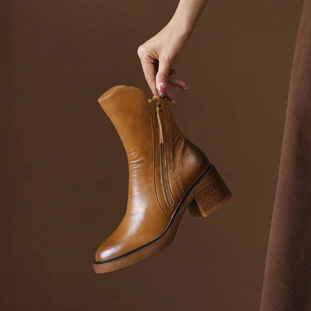 Elegantes Botines para Mujer Tacón-Ancho Con-Cremallera Punta-Fina