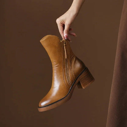 Elegantes Botines para Mujer Tacón-Ancho Con-Cremallera Punta-Fina