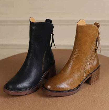Elegantes Botines para Mujer Tacón-Ancho Con-Cremallera Punta-Fina