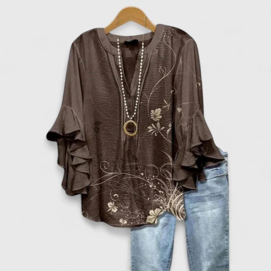 Estilosa Blusa para Mujer Estampado-Floral Manga-Con-Volantes Corte-Holgado