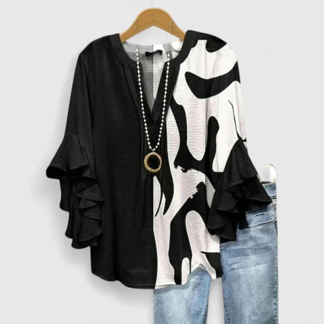 Estilosa Blusa para Mujer Estampado-Floral Manga-Con-Volantes Corte-Holgado