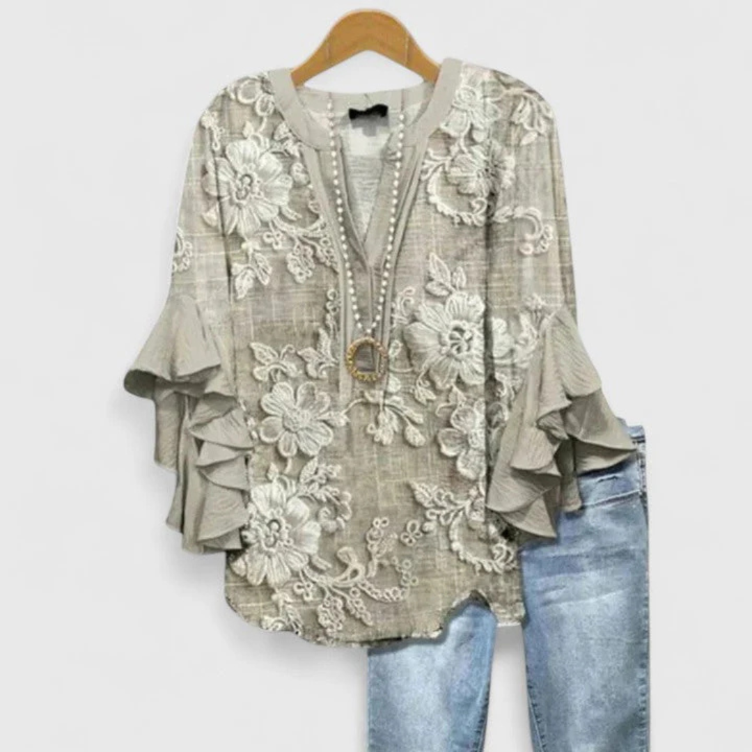 Estilosa Blusa para Mujer Estampado-Floral Manga-Con-Volantes Corte-Holgado