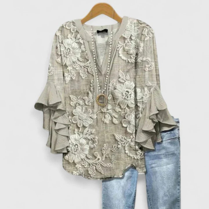 Estilosa Blusa para Mujer Estampado-Floral Manga-Con-Volantes Corte-Holgado