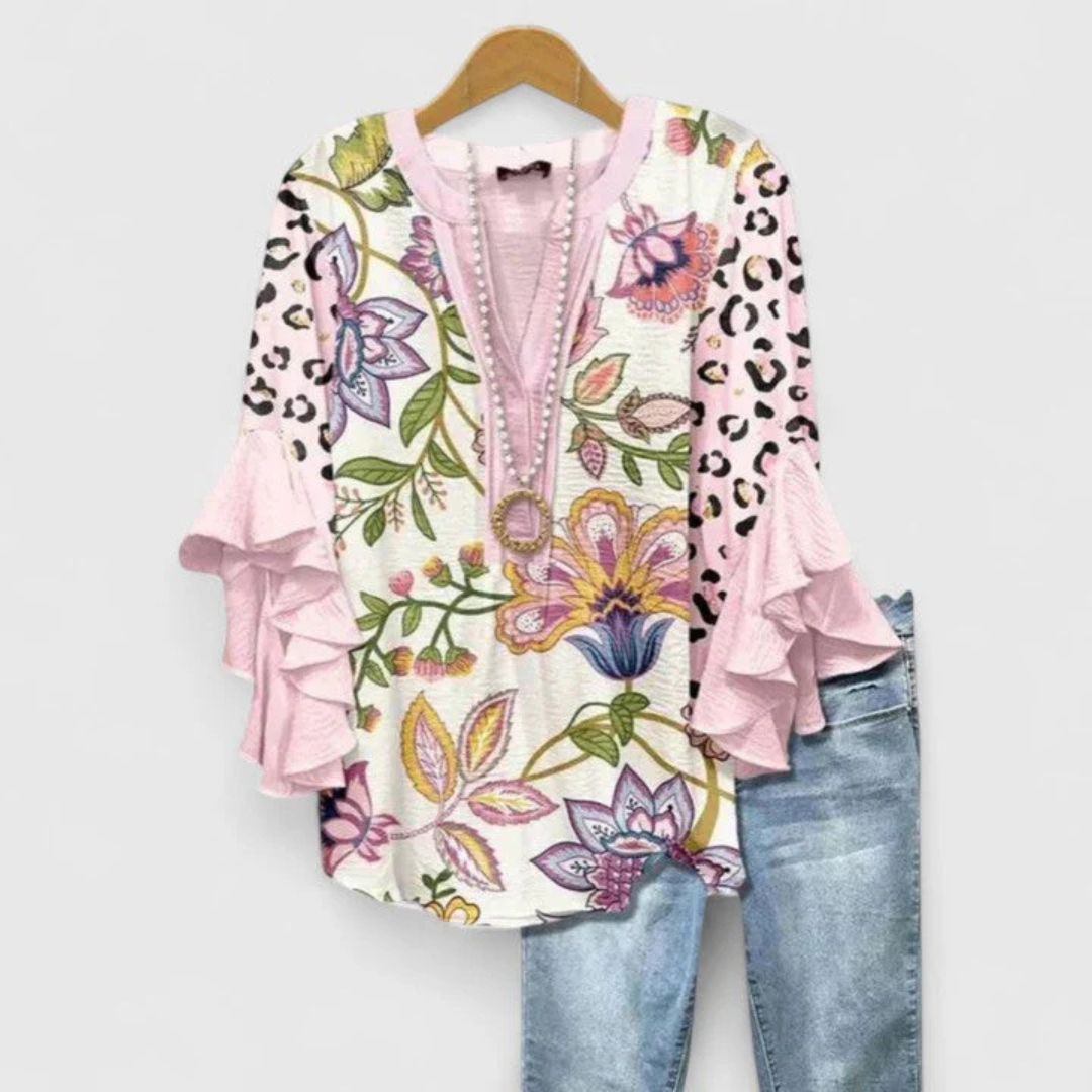 Estilosa Blusa para Mujer Estampado-Floral Manga-Con-Volantes Corte-Holgado