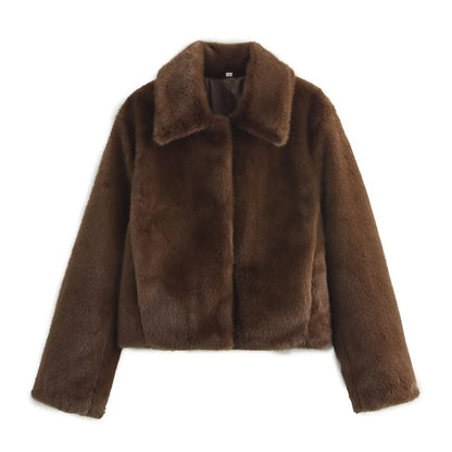 Estilosa Chaqueta de Pelo Sintético para Mujer Corta Cuello-Clásico Suave