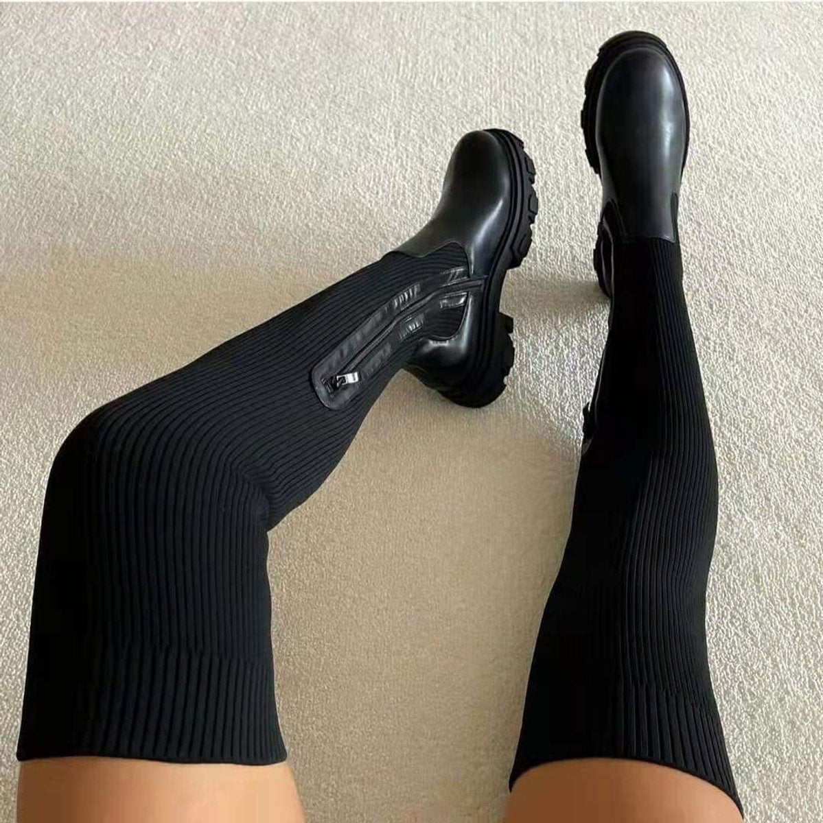 Estilosas Botas Altas para Mujer Por-Encima-de-la-Rodilla Con-Plataforma Elásticas