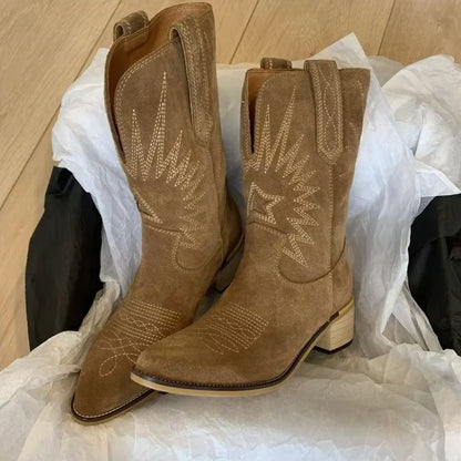 Estilosas Botas para Mujer Estilo-Vaquero Punta-Fina Bordadas