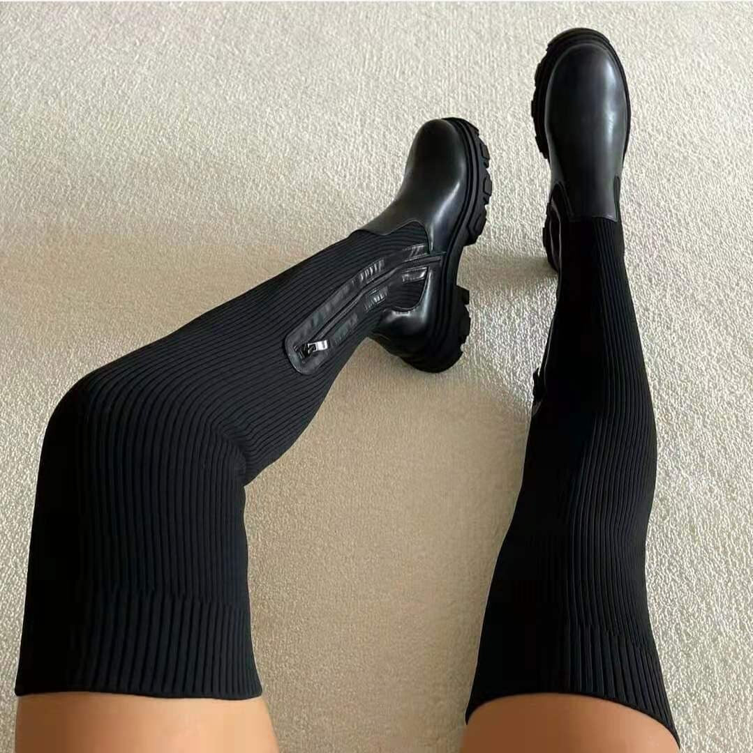 Estilosas Botas para Mujer Suela-Gruesa Textura-Acanalada Cómodas