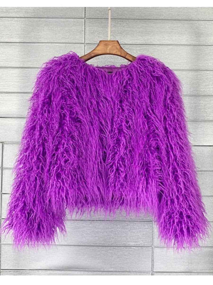 Estiloso Abrigo de Pelo Sintético para Mujer Corto Efecto-Peluche Pelo-Largo