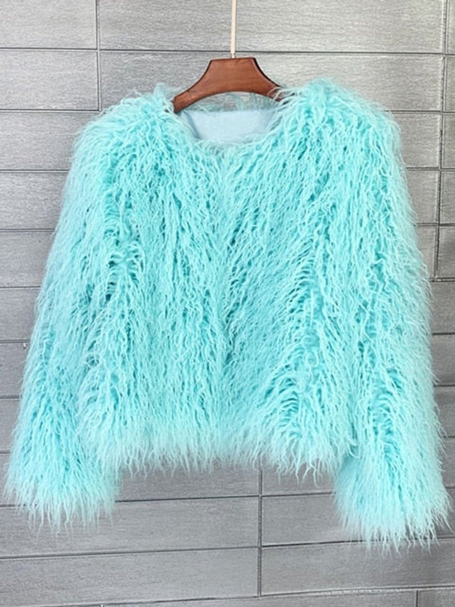 Estiloso Abrigo de Pelo Sintético para Mujer Corto Efecto-Peluche Pelo-Largo
