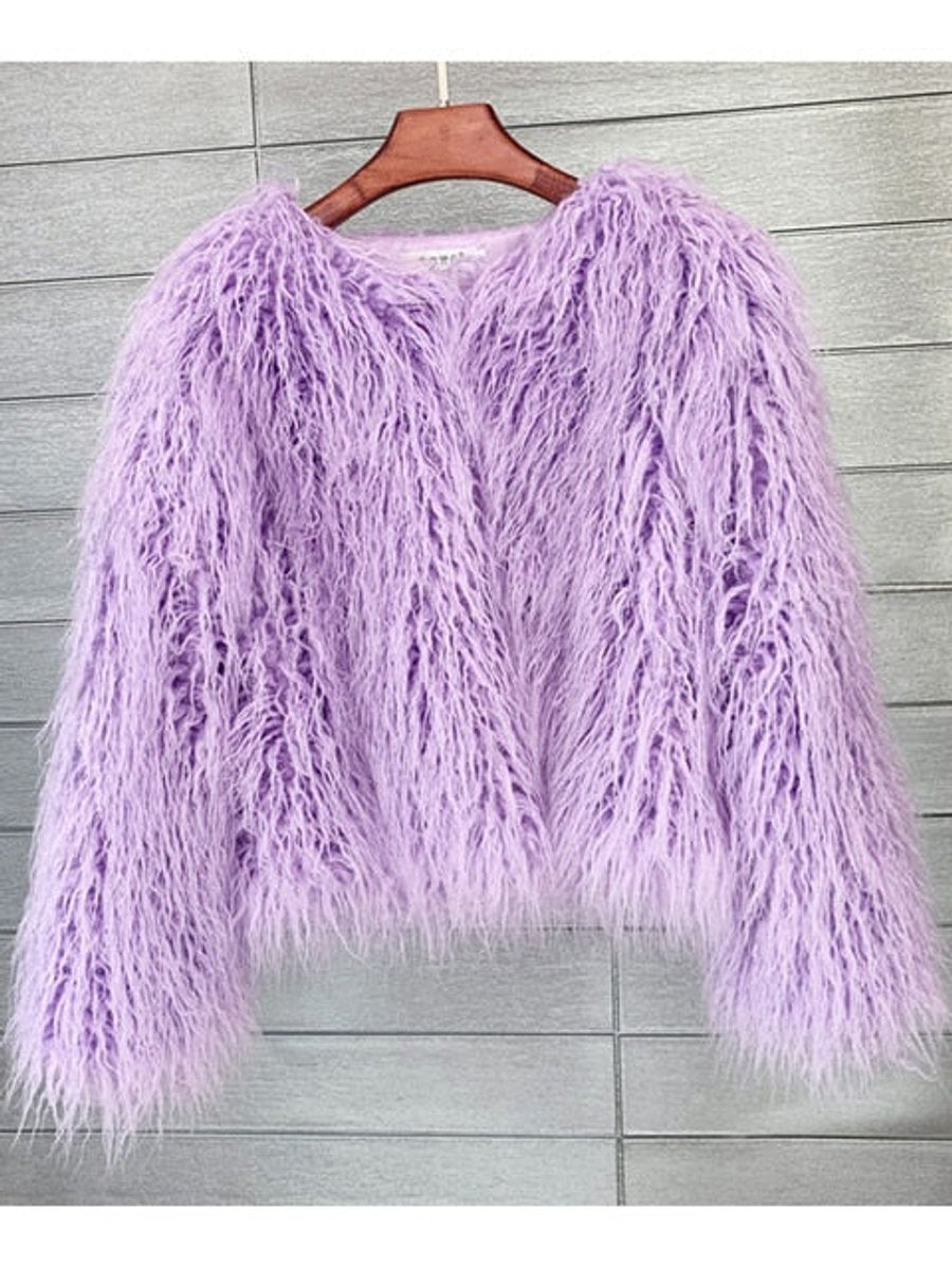 Estiloso Abrigo de Pelo Sintético para Mujer Corto Efecto-Peluche Pelo-Largo