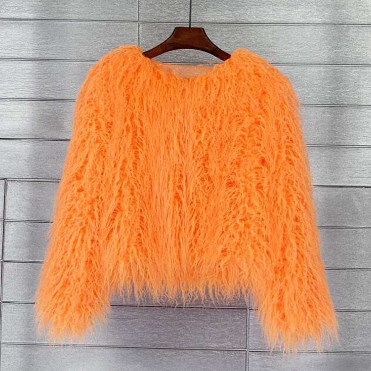 Estiloso Abrigo de Pelo Sintético para Mujer Corto Efecto-Peluche Pelo-Largo