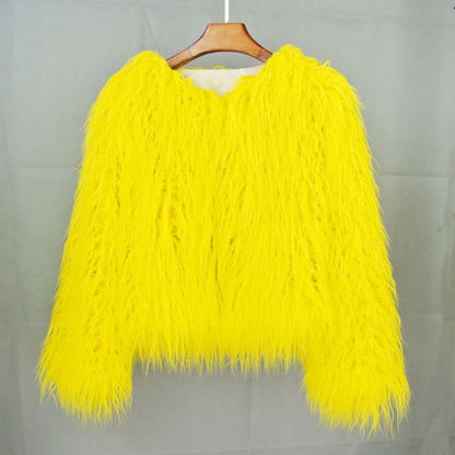 Estiloso Abrigo de Pelo Sintético para Mujer Corto Efecto-Peluche Pelo-Largo