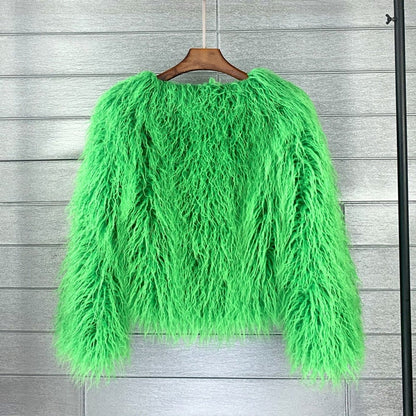 Estiloso Abrigo de Pelo Sintético para Mujer Corto Efecto-Peluche Pelo-Largo