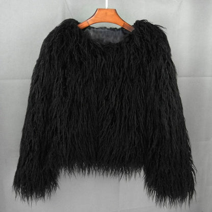 Estiloso Abrigo de Pelo Sintético para Mujer Corto Efecto-Peluche Pelo-Largo
