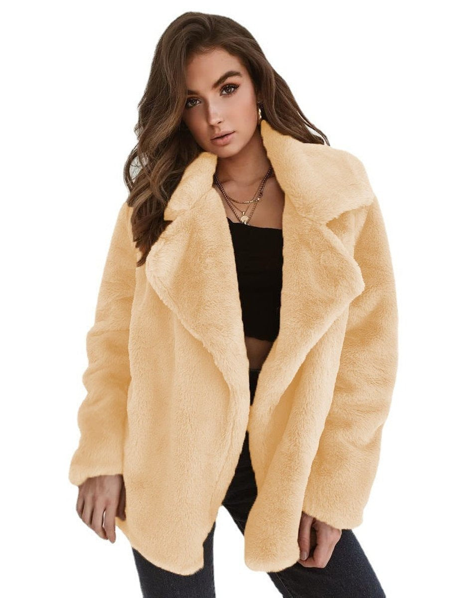 Estiloso Abrigo de Pelo Sintético para Mujer Oversize Corto Cuello-Solapa