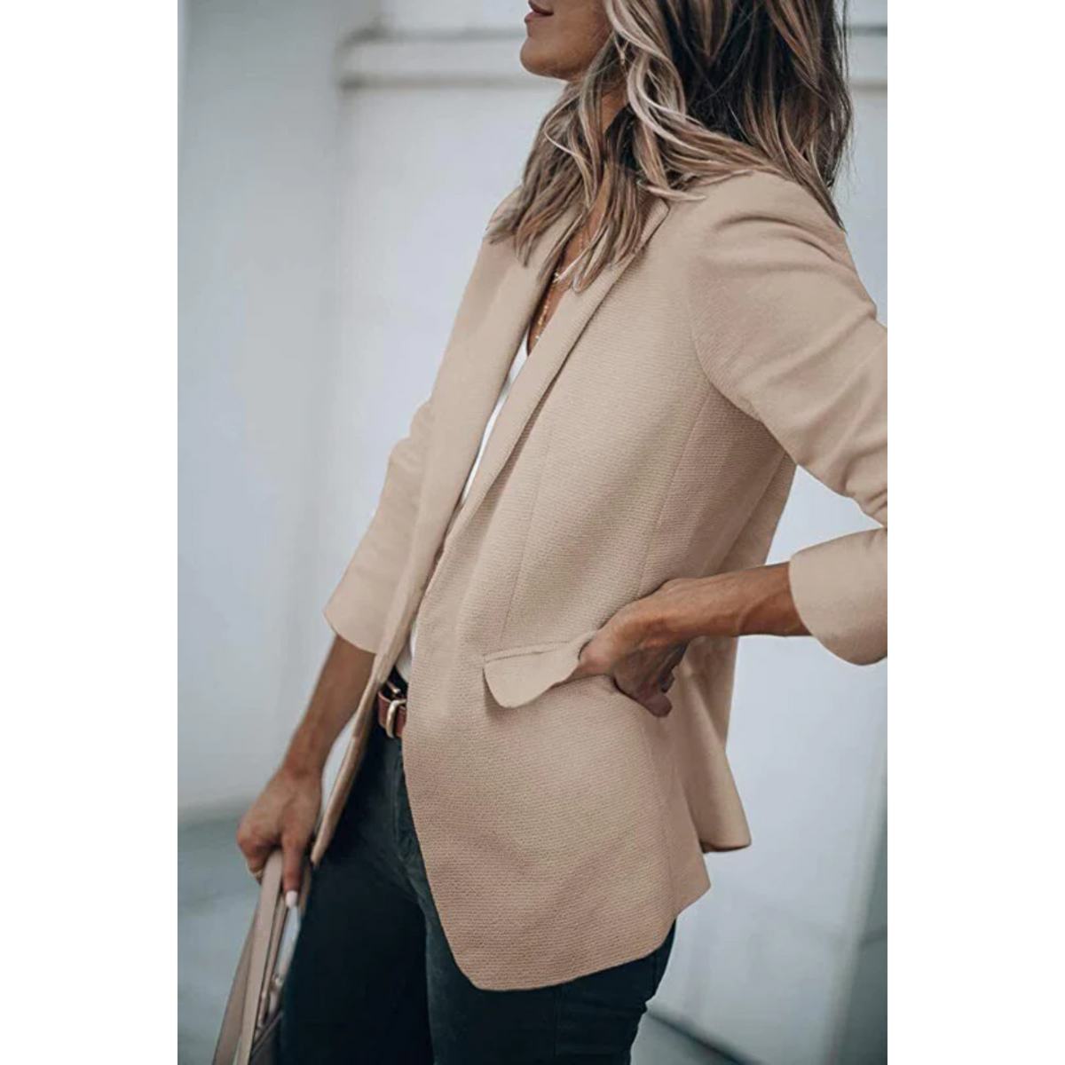 Estiloso Blazer para Mujer Corte-Abierto Manga-Larga Líneas-Limpias
