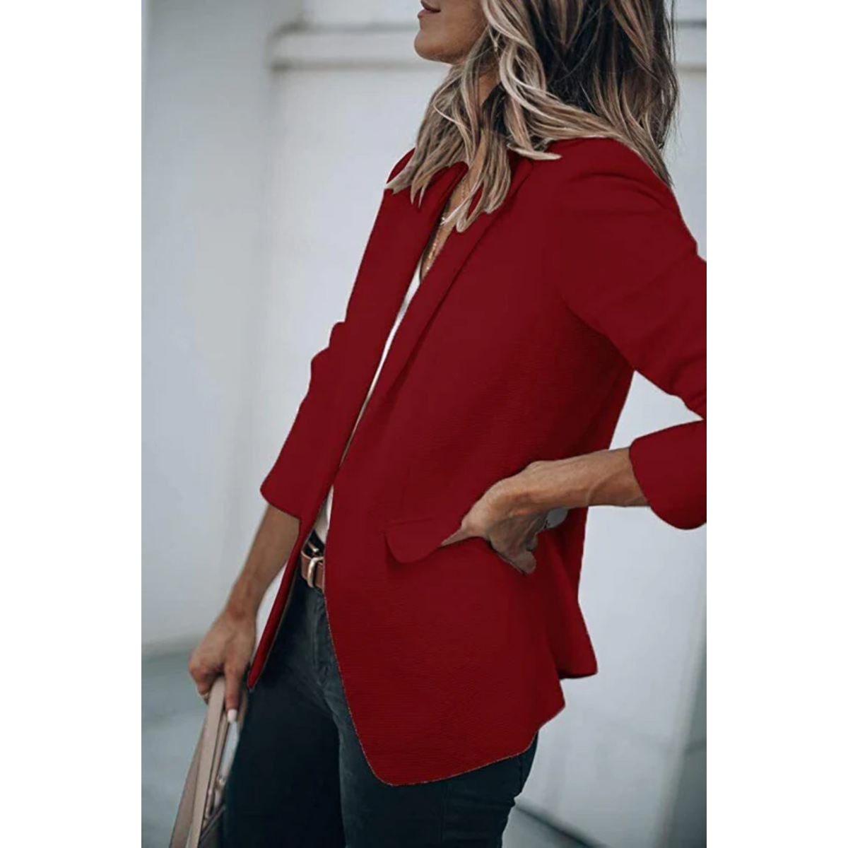 Estiloso Blazer para Mujer Corte-Abierto Manga-Larga Líneas-Limpias
