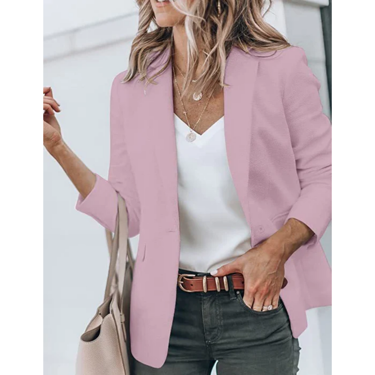 Estiloso Blazer para Mujer Corte-Abierto Manga-Larga Líneas-Limpias