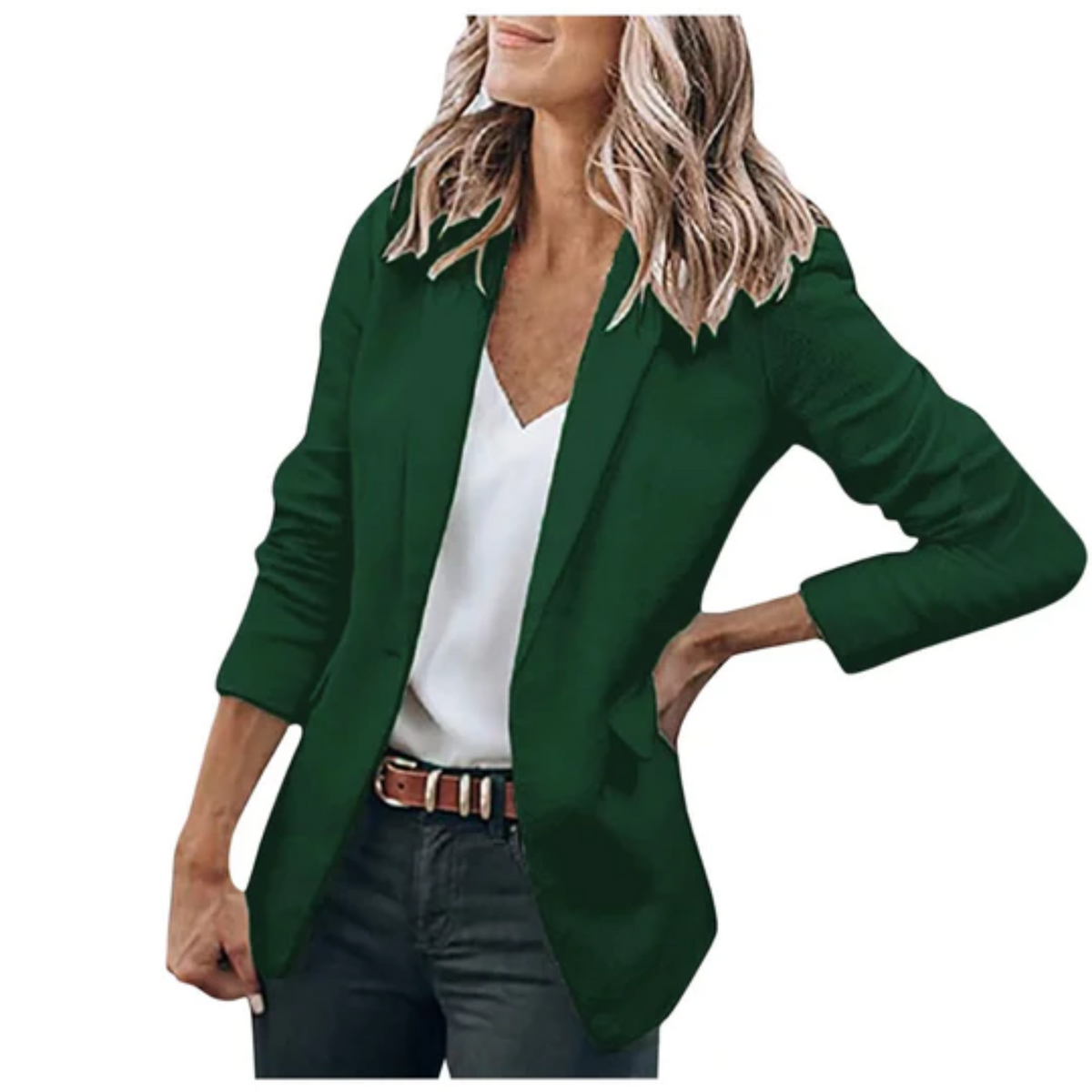 Estiloso Blazer para Mujer Corte-Abierto Manga-Larga Líneas-Limpias