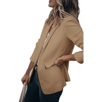 Estiloso Blazer para Mujer Corte-Abierto Manga-Larga Líneas-Limpias