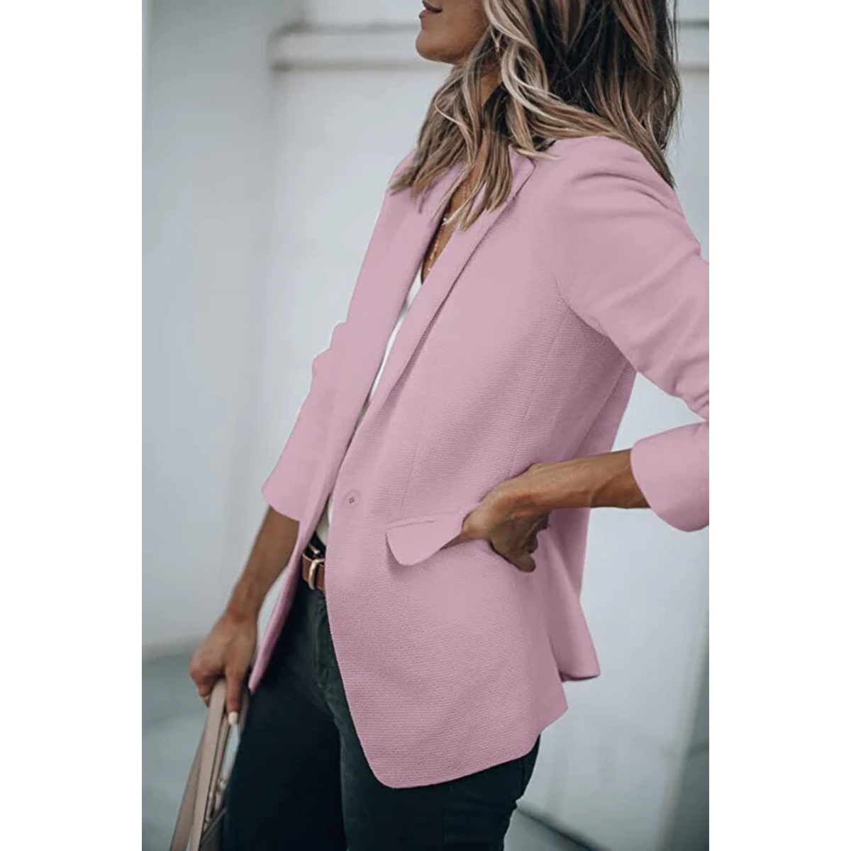 Estiloso Blazer para Mujer Corte-Abierto Manga-Larga Líneas-Limpias