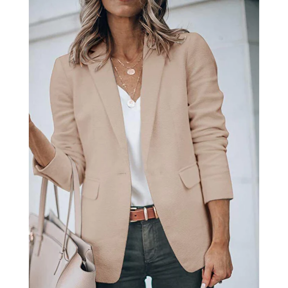 Estiloso Blazer para Mujer Corte-Abierto Manga-Larga Líneas-Limpias
