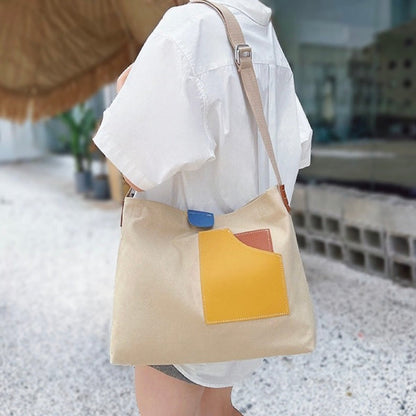 Estiloso Bolso Tote para Mujer de Lona Bloques-de-Color Con-Bandolera