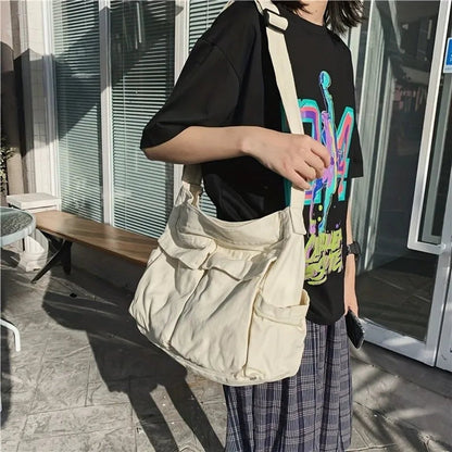 Estiloso Bolso Tote para Mujer de Lona Estilo-Vintage Con-Bolsillos
