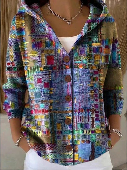 Estiloso Cárdigan con Capucha para Mujer Multicolor Con-Botones Punto-Suave
