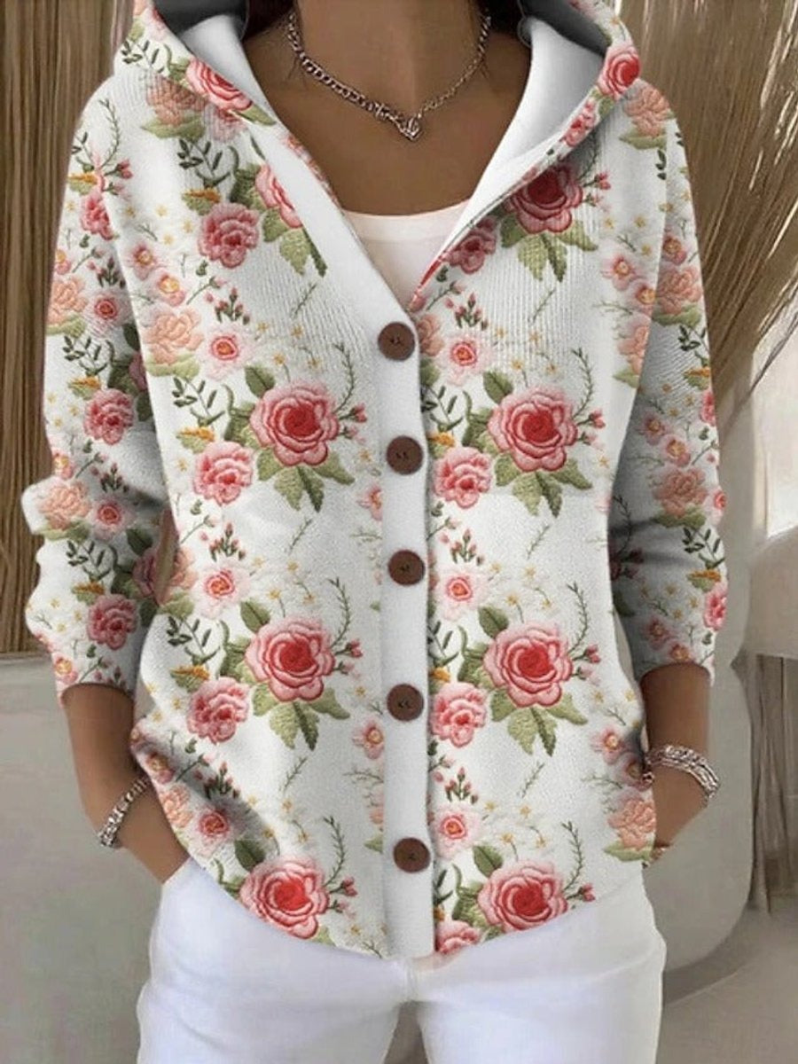 Estiloso Cárdigan con Capucha para Mujer Multicolor Con-Botones Punto-Suave
