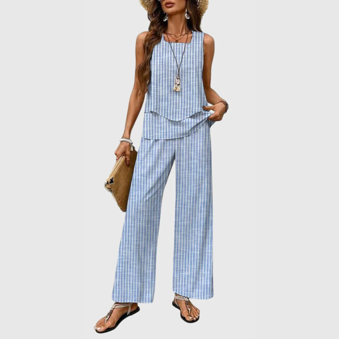 Estiloso Conjunto de Dos Piezas para Mujer Pantalón-Ancho Top-Fluido Holgado