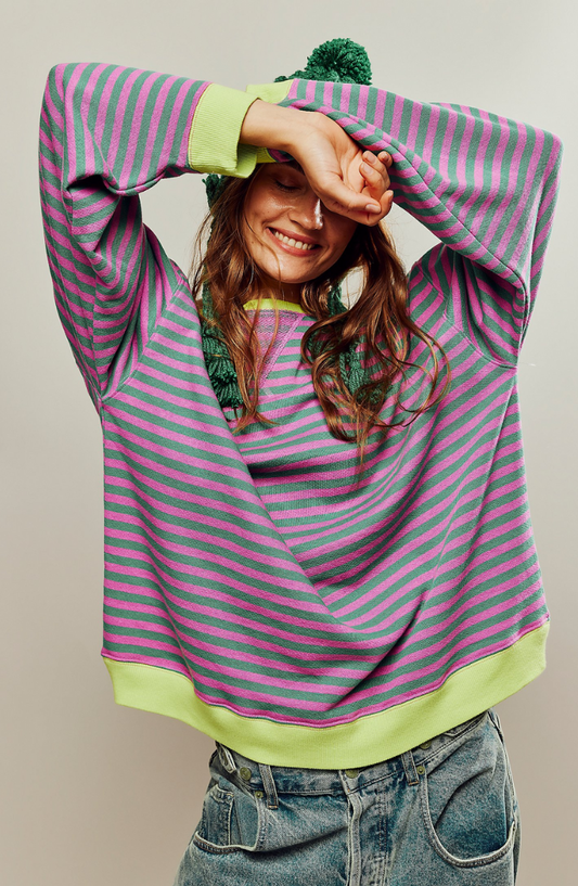 Estiloso Jersey para Mujer De-Rayas Cuello-Redondo