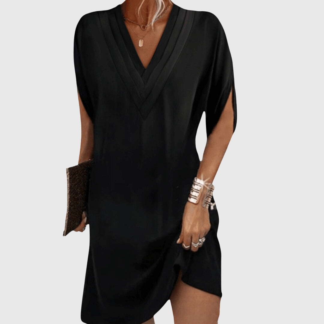 Estiloso Vestido Corto para Mujer Escote-En-V Corte-Holgado Fluido
