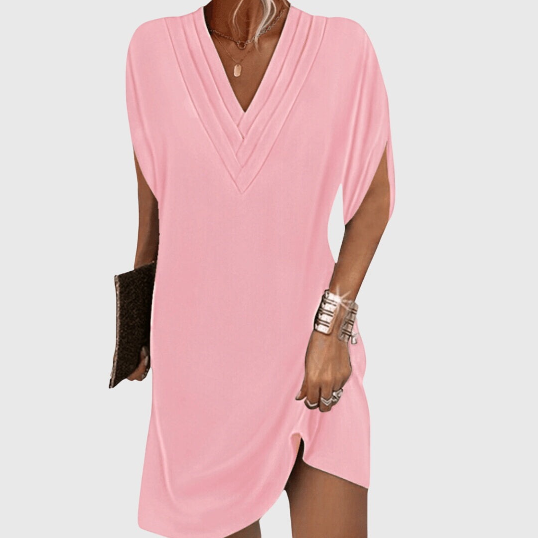 Estiloso Vestido Corto para Mujer Escote-En-V Corte-Holgado Fluido