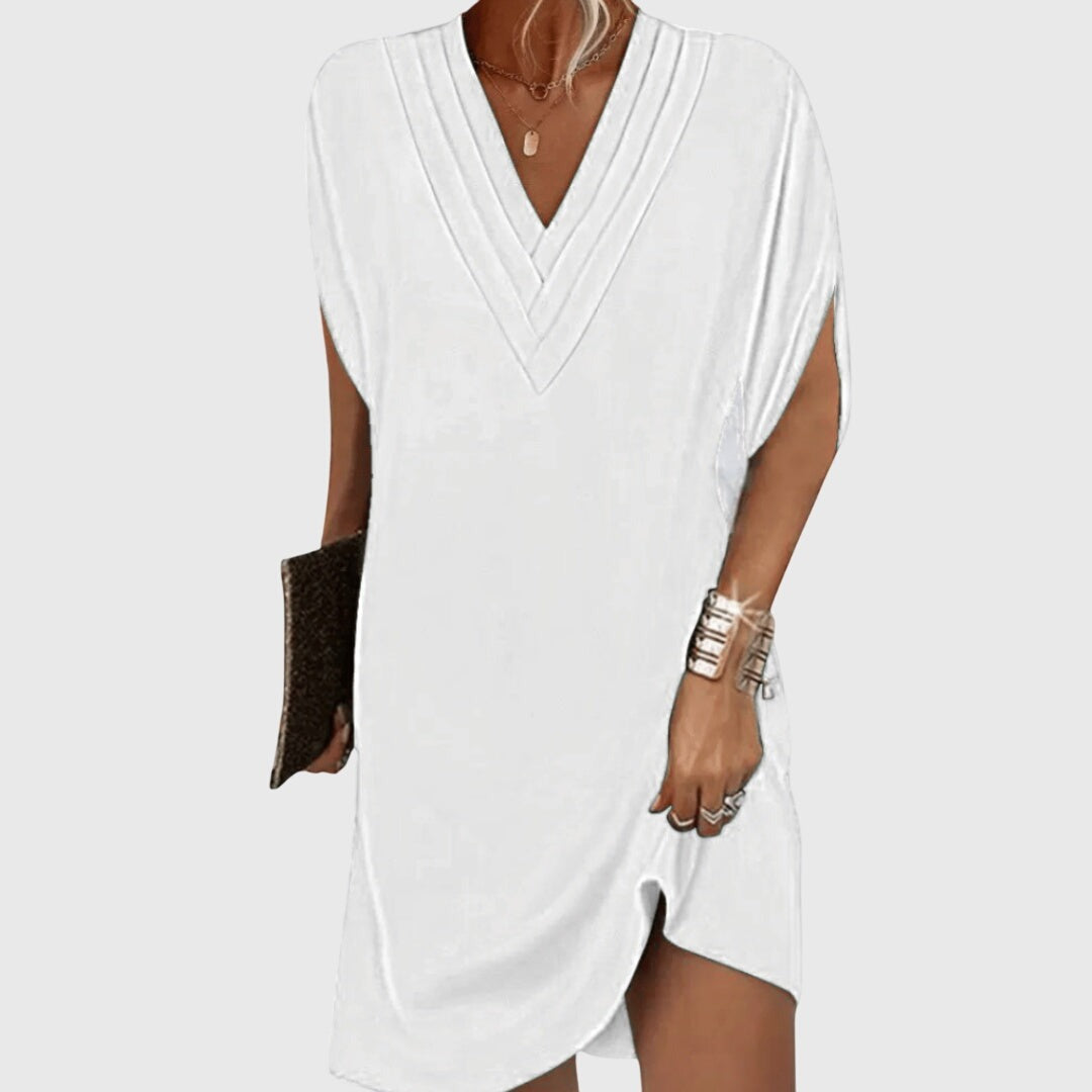 Estiloso Vestido Corto para Mujer Escote-En-V Corte-Holgado Fluido