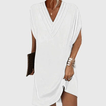 Estiloso Vestido Corto para Mujer Escote-En-V Corte-Holgado Fluido