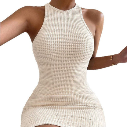 Estiloso Vestido de Punto para Mujer Ajustado Sin-Mangas Cuello-Redondo