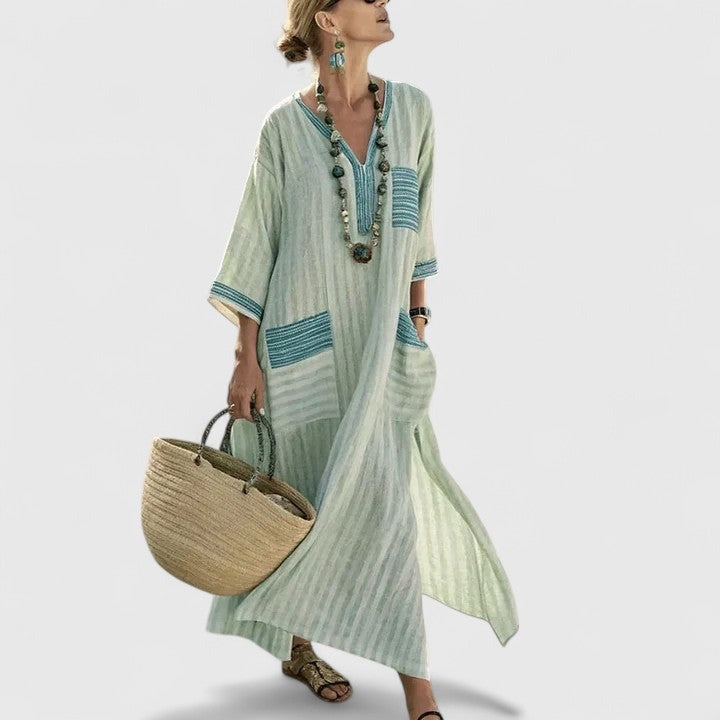 Estiloso Vestido Largo para Mujer Estilo-Boho Con-Bolsillos Holgado