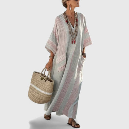 Estiloso Vestido Largo para Mujer Estilo-Boho Con-Bolsillos Holgado
