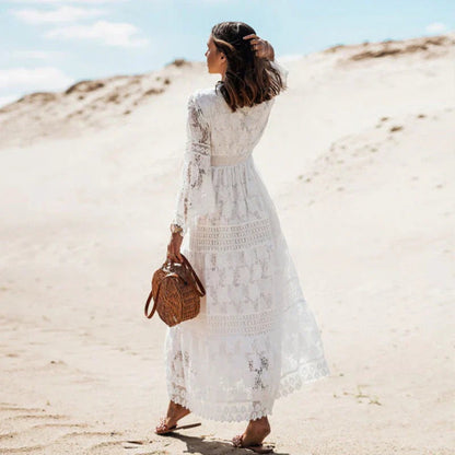 Estiloso Vestido Largo para Mujer Estilo-Boho Manga-Larga Corte-Fluido