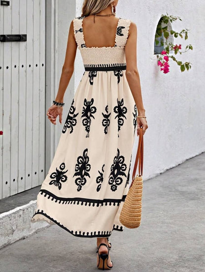 Estiloso Vestido Largo para Mujer Sin-Mangas Estampado-Floral Estilo-Boho