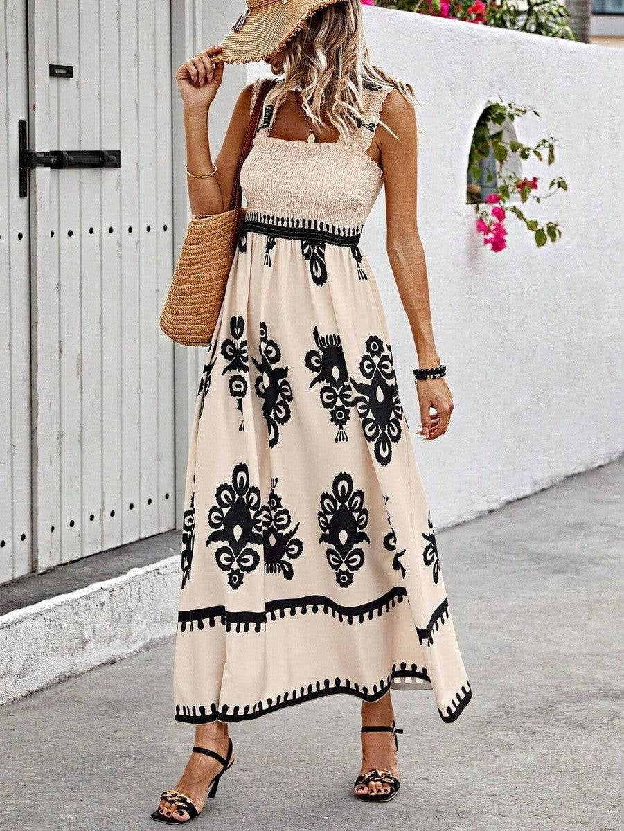 Estiloso Vestido Largo para Mujer Sin-Mangas Estampado-Floral Estilo-Boho