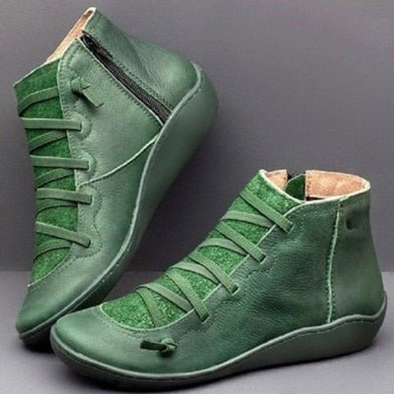 Estilosos Botines para Mujer Con-Cordones Con-Cremallera Piel-Sintética